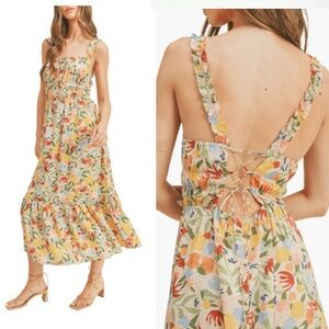 NEW Lush Floral Ruffle Strap Maxi Dress Womens  Summer Tropical XL